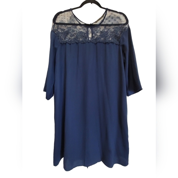 Zara Dresses & Skirts - ZARA BASIC XL Navy Blue Lace Boxy Midi Lined Dress  and Back Keyhole